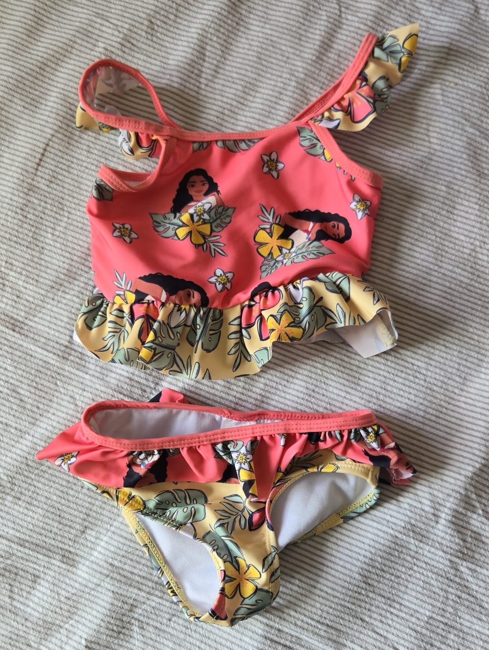 Disney Moana 2 Pink and Yellow Tropical Ruffle Swim Top